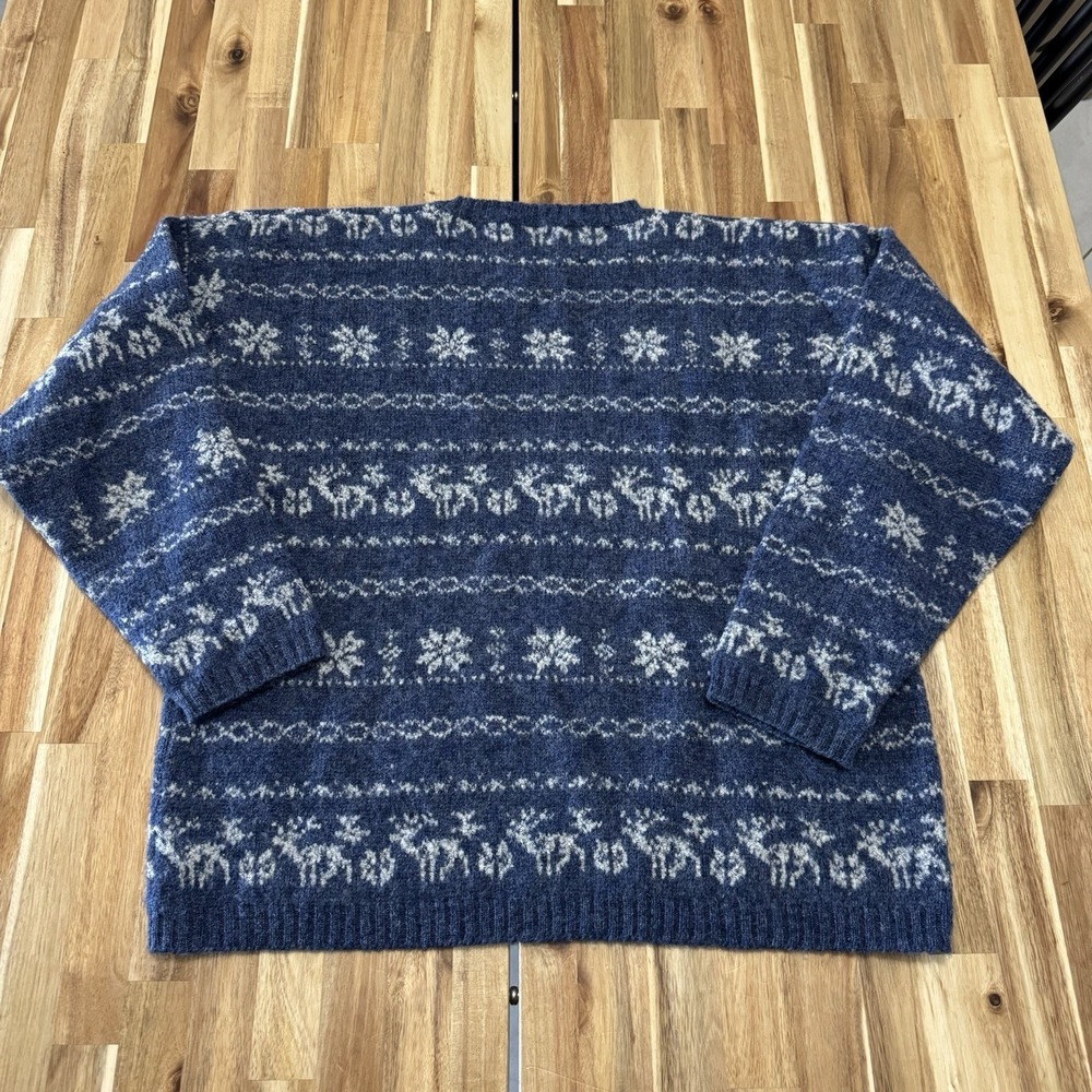 Vintage Woolrich Sweater Womens L Blue Noric Wool Reindeer Snowflake Christmas - Picture 3 of 5